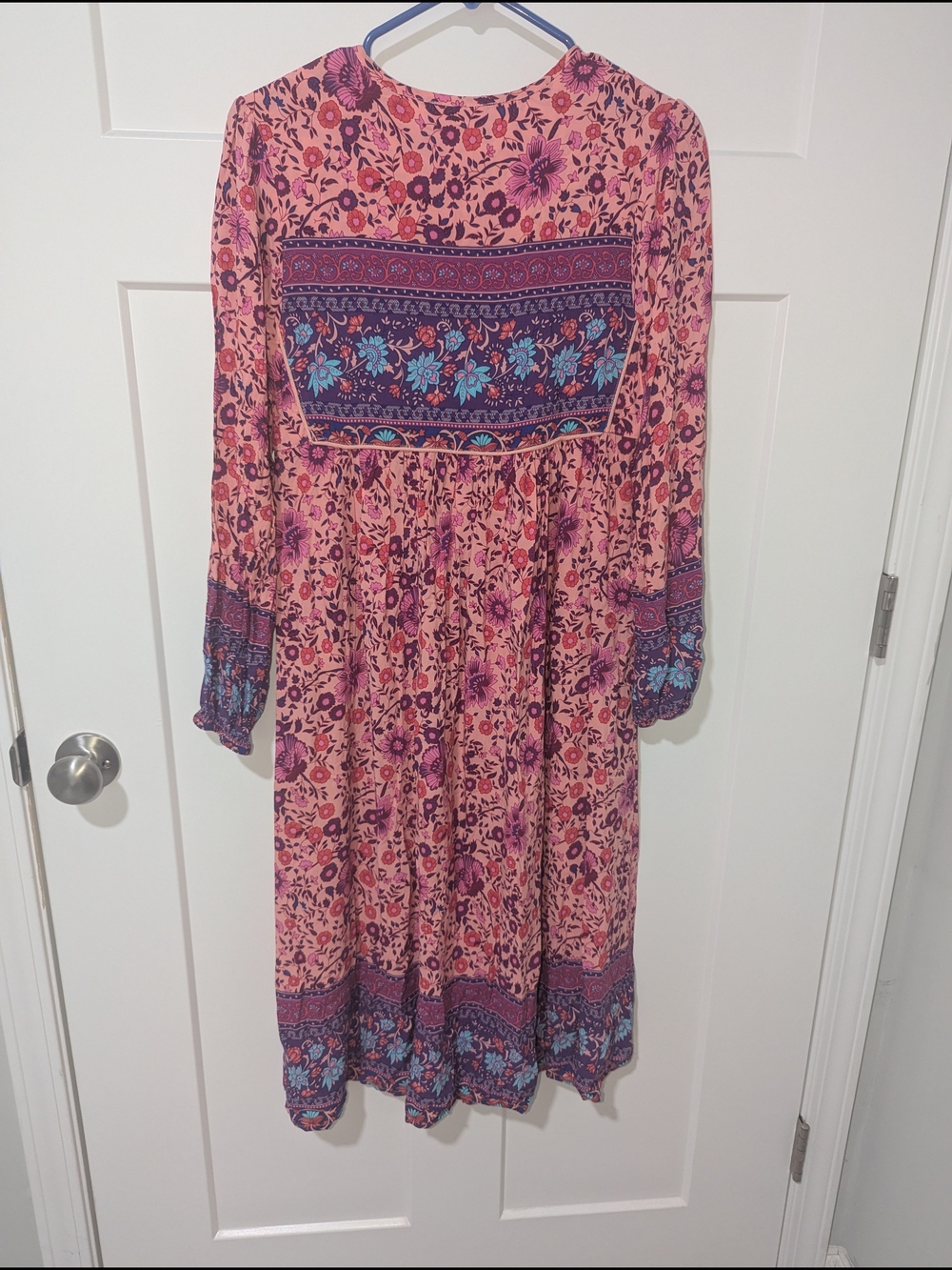 R. Vivimos Pink Floral Boho Maxi Dress with Purple Accents - Picture 4 of 4
